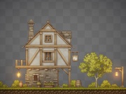 ドット絵の横スクロールアクション素材集～村の家屋～