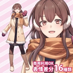 立ち絵素材耳当ての女性