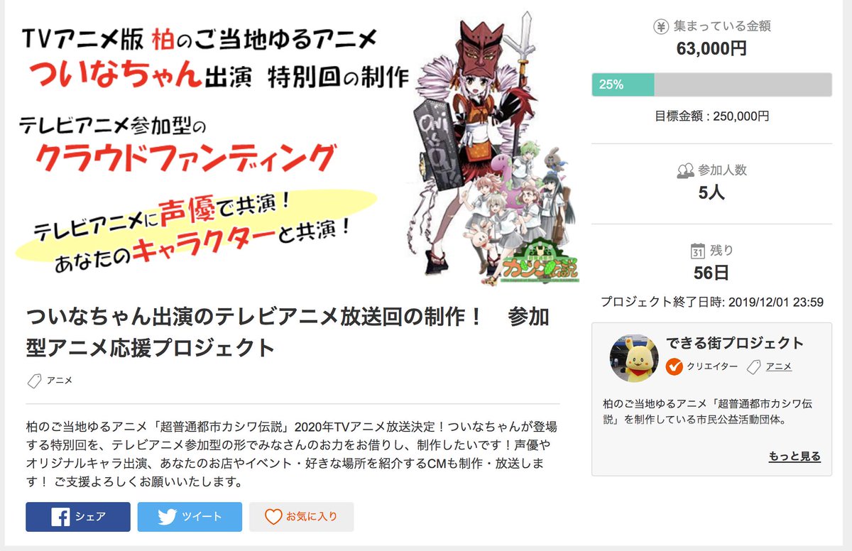 【 #ついなちゃん 】自分がテレビアニメに出られるチャンス？！【参加型クラウドファンディング】